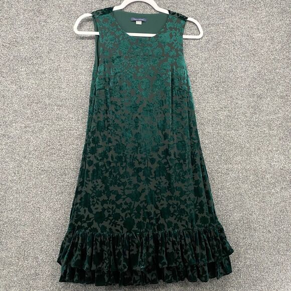 Tommy Hilfiger Dress Size 4 Green Floral Velvet Burnout Forest Fairy Whimsical - Picture 1 of 9